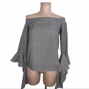 MLM Gingham Print Over Shoulder Dolman Sleeve Top